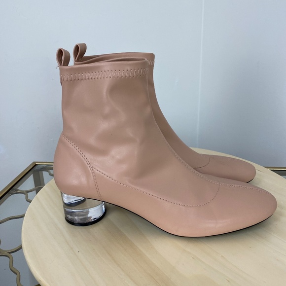 ZARA Flesh Tone Booties Ankle Boots With Clear Acrylic Heel - Picture 5 of 11